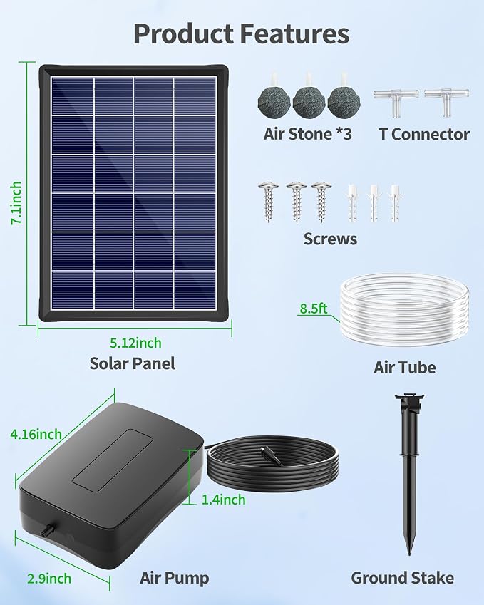 POPOSOAP 4W Solar Pond Aerator, Solar Air Pump for Pond with Battery Backup 24/7 Oxygenation, 3 Working Modes & Low Noise for Small Ponds Fish Tanks Hydroponics P9135