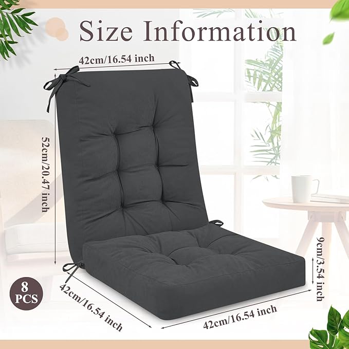 Juexica 4 Sets Outdoor Patio Chair Cushions Seat High Back Tufted Pillow Replacement Rocking Chair Cushions Pads for Patio Summer Seasonal Indoor Home Office (Dark Gray)