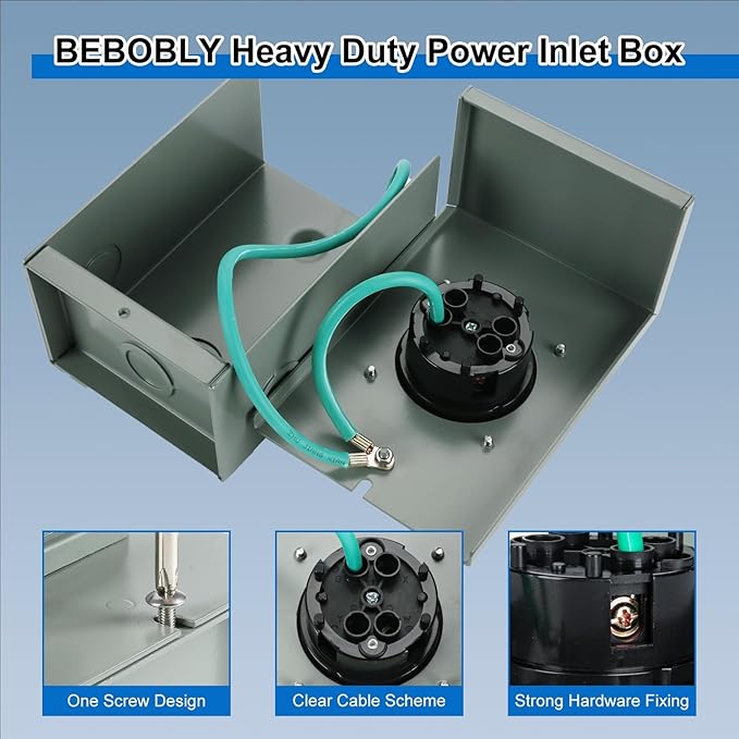BEBOBLY Generator Inlet Box, 30 Amp NEMA L14-30P Power Inlet Box for 4 Prong Generator Cord, 7500W 125/250V Receptacle for Outdoor Use, Generator Accessories,Weatherproof, ETL Listed