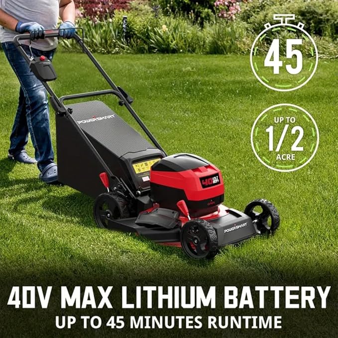 PowerSmart 17" Electric Lawn Mower 40V Cordless Mower, 3-in-1 Brushless Push Lawn Mower with 4.0Ah Battery & Charger, Lightweight, Foldable Handles