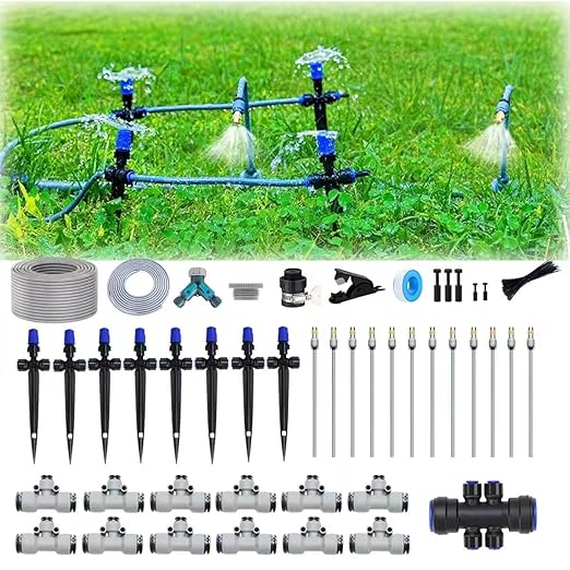 98 FT Irrigation System Kit. with 360°Fan-Shaped and Atomizing Nozzle,Can Be Quickly Installed and Disassembled for Garden Plant Flowerpots and Courtyard Watering Systems.