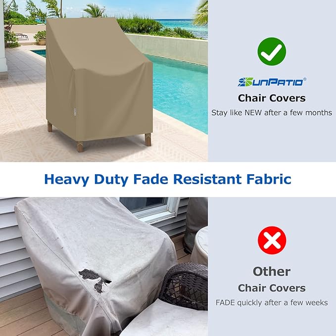 SunPatio Outdoor Dining Chair Covers Waterproof, Heavy Duty Patio Chair Covers for Outdoor Furniture, Fade Resistant Lawn Furniture Covers, All Weather Protection, 2Pack - 27" W x 29" D x 35" H, Taupe