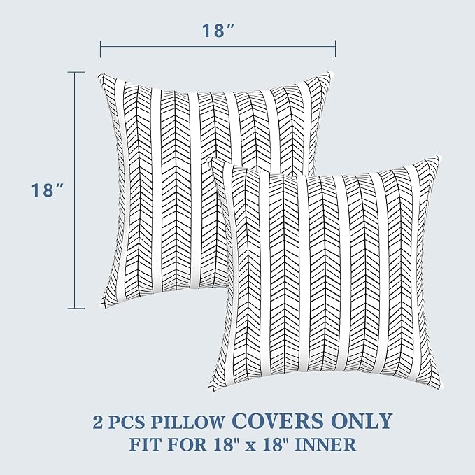 LVTXIII 2 Pack Outdoor Pillow Covers ONLY 18x18 Inch, Water-Repellent Square Decorative Cushion Covers for Patio Furniture, Garden, Sofa, Herringbone Black White