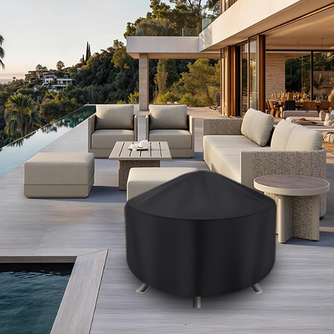 Round Fire Pit Cover for 30-36 Inch Firepit, Heavy Duty Outdoor Patio Fireplace Covers - Waterproof Dustproof Anti UV and Tear Resistant