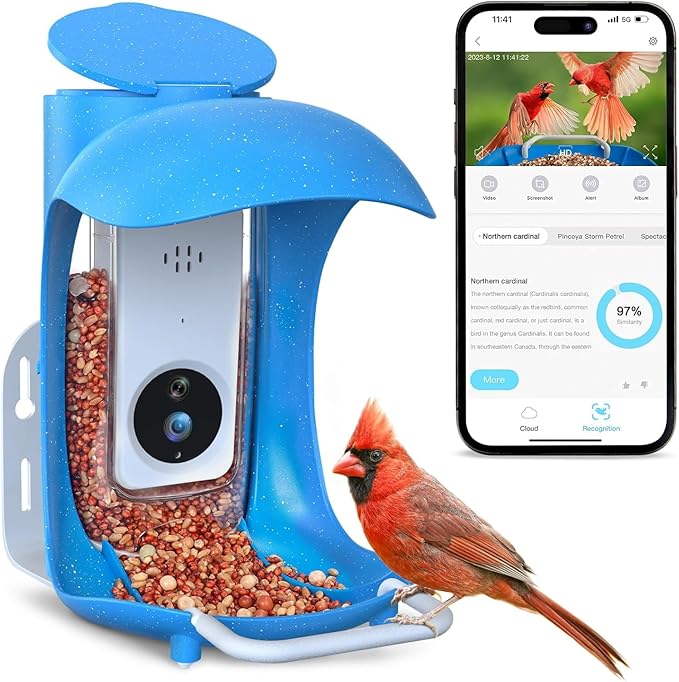 Birdock 1296P HD AI Identify Smart Bird Feeder with Camera,1296P HD AI Identify Wild Watching Camera, Auto Capture Videos & Motion Detection,Gift for Bird Lover (2.4G HZ WiFi)(Blue)