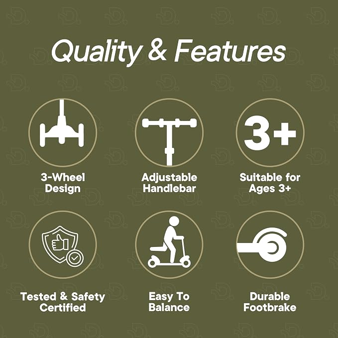 Army 3 Wheel Scooter with Seat for Kids, Light-Up Wheels, Adjustable Lean to Steer Handlebar and Seat, Smooth Wheels, Wide No-Slip Deck, Rear Foot Brake, Toddler Outdoor Toys for Ages 2+