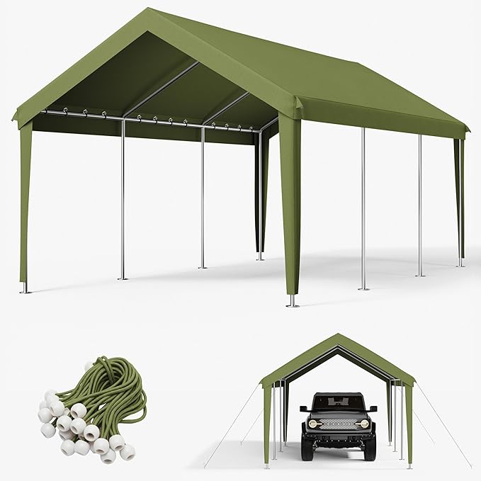 12 x 20 Ft Carport Replacement Cover, Heavy Duty Outdoor Car Tarp Canopy, Waterproof & UV Protected Tear Oxford Tarp with Ball Bungees (Frame is Not Included)