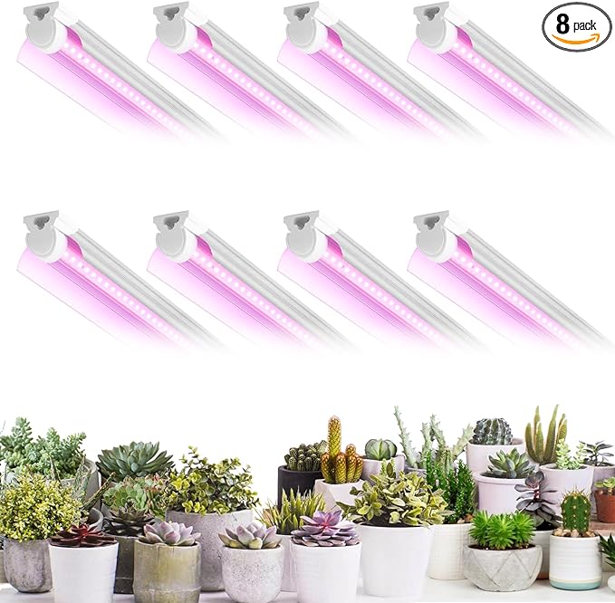 8 Pack LED Grow Light 2FT, Upgrade 192W(8×24W) High Intensity Full Spectrum Indoor Grow Lights with High PPFD Value, T8 Grow Lights for Indoor Plants, Seed Starting, Succulent, Vegetables