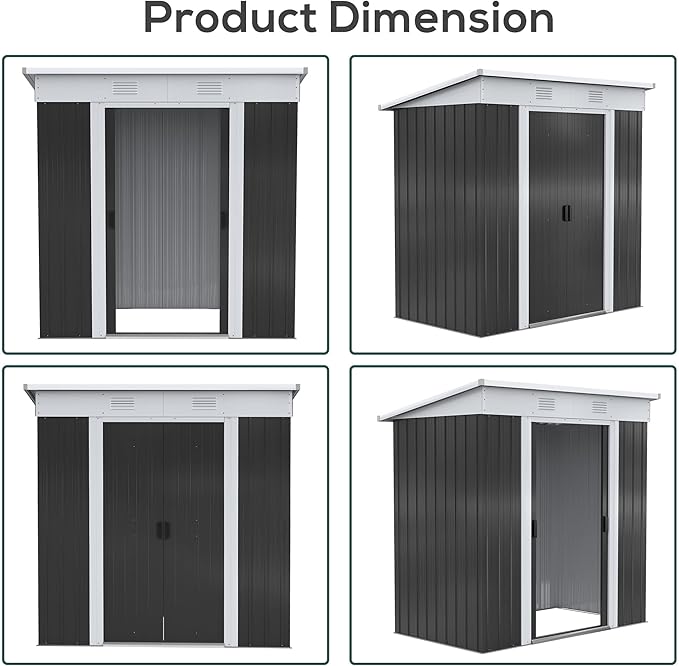 Outsunny 6' x 4' Metal Lean to Garden Shed, Outdoor Storage Shed, Garden Tool House with Double Sliding Doors, 2 Air Vents for Backyard, Patio, Lawn, Black