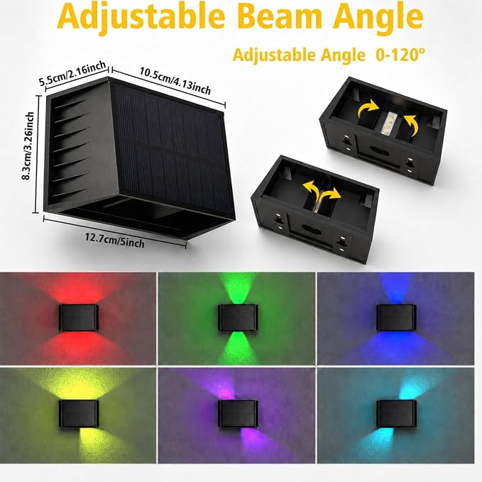 T-SUN Solar Fence Lights Outdoor, 8 Pack RGB Up and Down Decorative Solar Wall Lights with Adjustable Beam Angle, Color Changing & IP65 Waterproof Solar Wall Sconce for Patio Porch Yard Deck Stairs