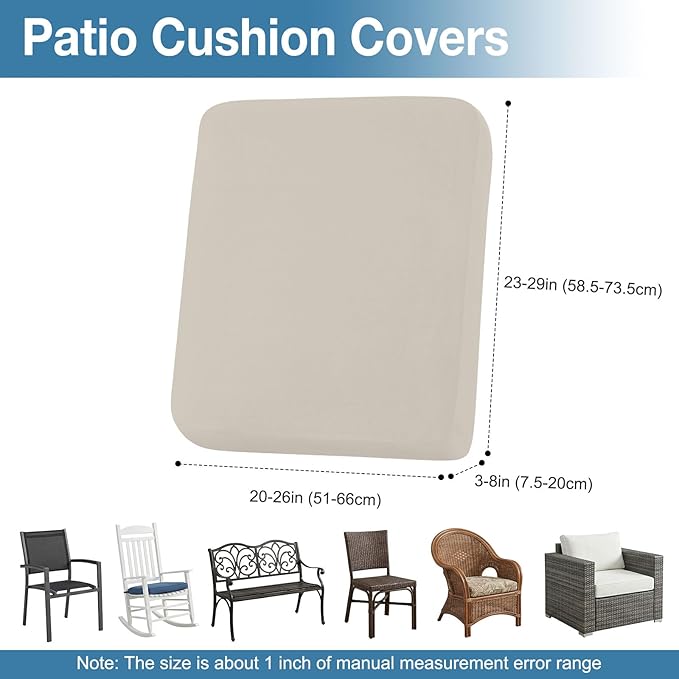 hyha Waterproof Outdoor Cushion Covers for Patio Furniture, Stretch Patio Chair Cushion Slipcovers, Coated UV Resistant Replacement Seat Covers, Solid Color (Taupe, 4PC)