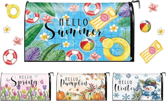FYSUIMU 4Pcs Mailbox Covers Seasonal Magnetic Standard Size 18 x 21 Inch Spring Summer Autumn Winter Seasonal Mailbox Wrap for Outdoor Home Yard Garden Decoration