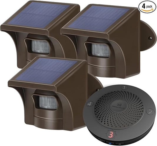 eMACROS Solar Wireless Driveway Alarm System (1/2 Mile Range, 1 Receiver & 3 Solar Sensors) - Weatherproof Outdoor Motion Detector for Farm, Long Driveway & Property Security