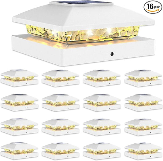 VOLISUN 4x4 Solar Cap Lights 16-Pack, Outdoor Waterproof for Wooden/Vinyl Posts, White Deck Lights Solar Powered, Warm White for Garden/Patio/Porch