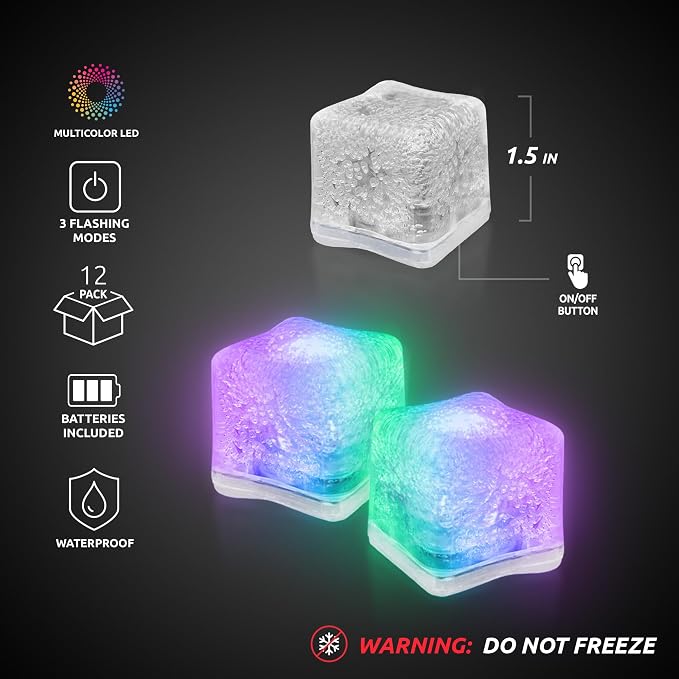 Windy City Novelties 12 pack LED Ice Cubes with Changing Lights - Non Freezing (Multicolor)