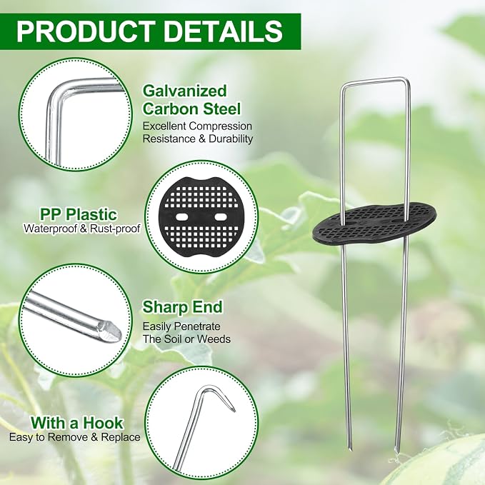 uxcell 80Pcs Garden Stakes, 8 Inch 11 Gauge Galvanized Landscape Staples U-Type Turf Stake Sod Pin Plant Stakes with Gasket&Hook for Landscaping Securing Weed Barrier Fabric, Silver