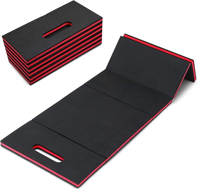 Ptwola Foldable EVA Mat with Carrying Handle, 2.5cm Thick Foam Cushion Kneeling Pad High Density Water Resistant Anti Slip Knee Mat for Workout Exercise Mechanic Garages Picnics Gardening Camping Gym