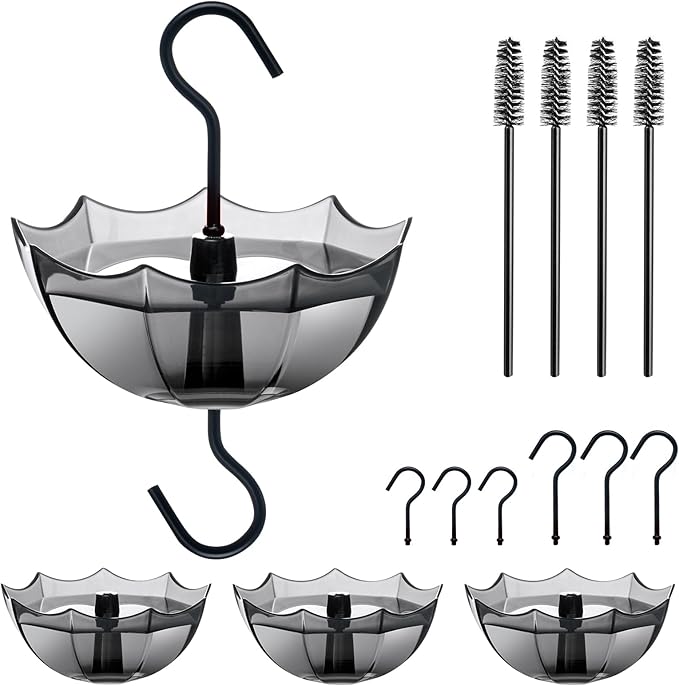 Ant Moat for Hummingbird Feeder, 5 OZ, 4 Pack, Black Umbrella Ant Guard with Large Capacity
