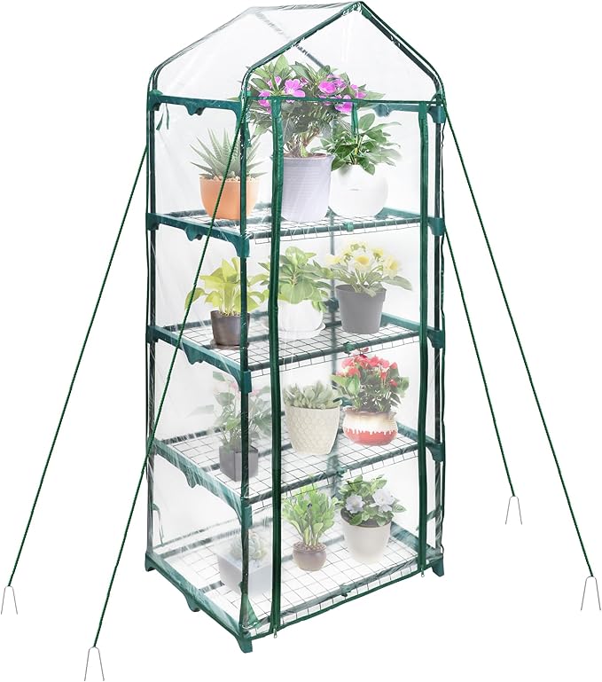PROWORX 4 Tier Mini Greenhouse for Outdoor Indoor, Waterproof Heavy Duty Small Greenhouses with PVC Cover, Portable Green Houses for Outside Winter Plant Protection, 64'' H x 27'' L x 20'' W