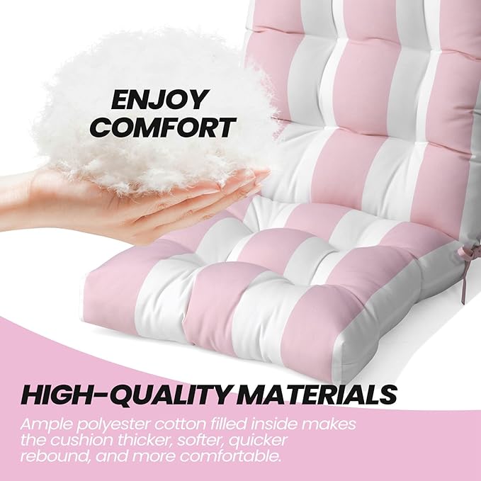 Crestlive 50x20x4 Inch Adirondack Chair Cushion Outdoor Rocking Chair Cushions Water Resistant High Back Patio Thick Replacement Cushions Pink Stripe