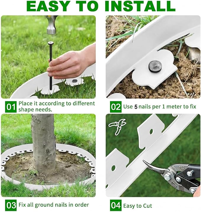 Garden Edging Borders 131FT,Landscape Edging [Extra Tall 4IN High] with 200pcs Stakes,Lawn Edging Border Flexible Garden Edge Plastic Fence for Tree,Flower Bed,Landscaping,Yard-White