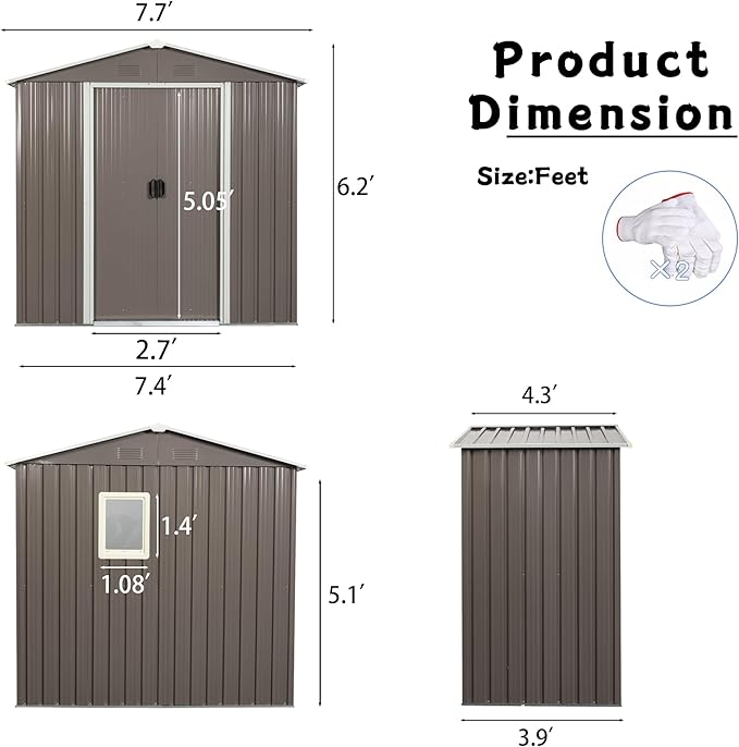 8 x 4 FT Outdoor Metal Storage Shed with Window and Punched Vents,Heavy Duty Storager House w/Sliding Doors & Padlock,Large Waterproof Tool Sheds for Garden,Backyard,Lawn,White