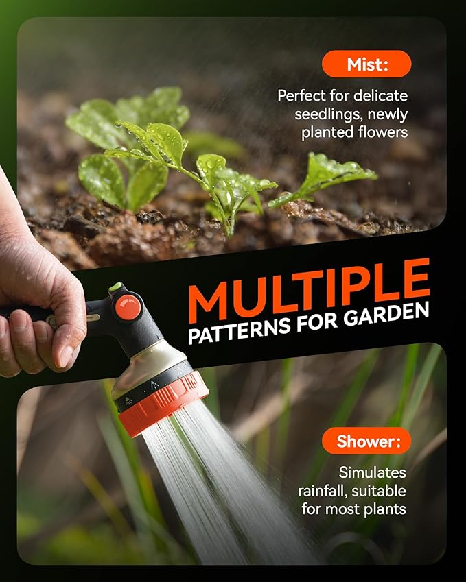 RAINPOINT Hose Sprayer Nozzle Heavy Duty - 2 Pack 8 Spray Patterns Garden Hose Nozzle with Adjustable Flow Control for Watering Plants, Washing Cars,Washing Pets, Thumb Control (2 Packs, Orange)