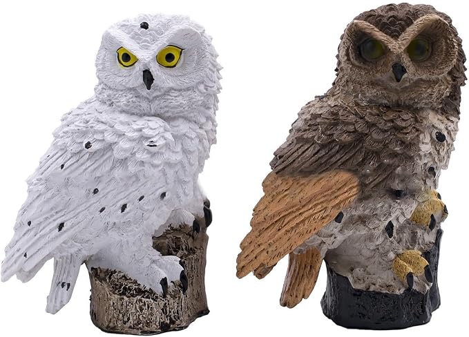 Owl Figure Solar LED Lights, (2 Pack) Resin Garden Waterproof owl Figurine with Stake for Outdoor Yard Pathway. (Brown&White)