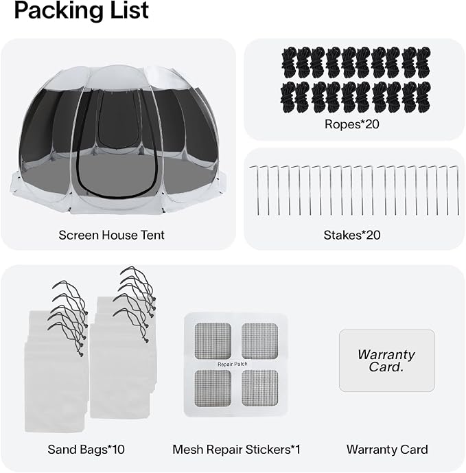Alvantor Pop Up Screen House Tent, Instant Outdoor Gazebo with Mosquito Netting & UPF 50+ Sun Protection, Portable Canopy Shelter for Patio, Backyard, Camping (2-10 Person)