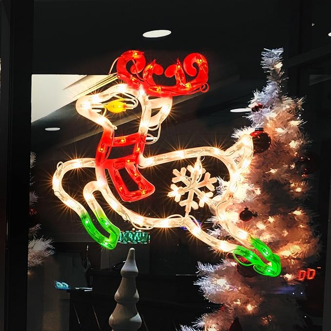 Christmas Window Silhouette Lights, Lighted Deer Double Sided Decorations with 50 Count Incandescent Mini Light for Holiday Indoor Wall Door Glass Decor