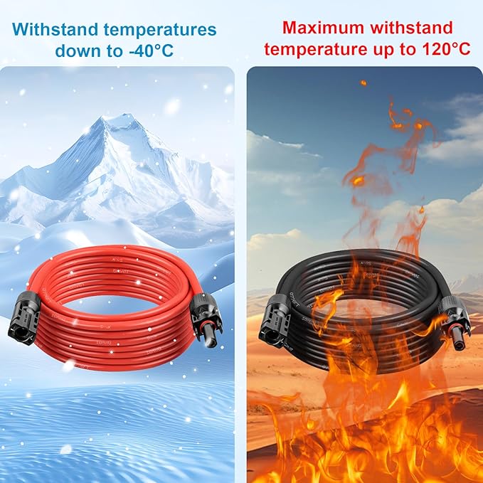 Solar Panel Extension Cable - 10AWG 6FT Solar Wire with Female & Male Waterproof Connector PV Wire for RV, Photovoltaic Systems, Home, Boat, Solar Panels, Car(6 feet Red + 6 feet Black)