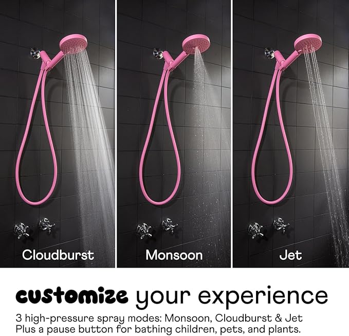 Sproos - Handheld Shower Head, High Pressure, 3 Spray Functions Plus Pause, Extra Long 70 Inch Hose - Eco-friendly Materials - Easy DIY Installation - High Pressure Performance - Yellow