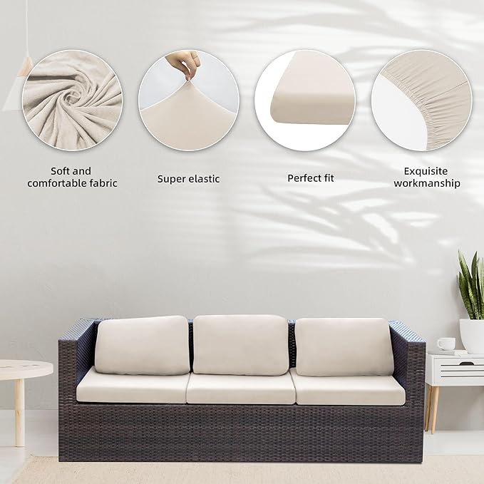 BIETYONE 8Pcs Stretch Patio Cushion Covers,Outdoor Couch Covers Replacement,Outdoor Couch & Sofa Slipcovers,for Patio Furniture Cushion Covers,Washable Reusable urniture Protector(Beige,8PCS)