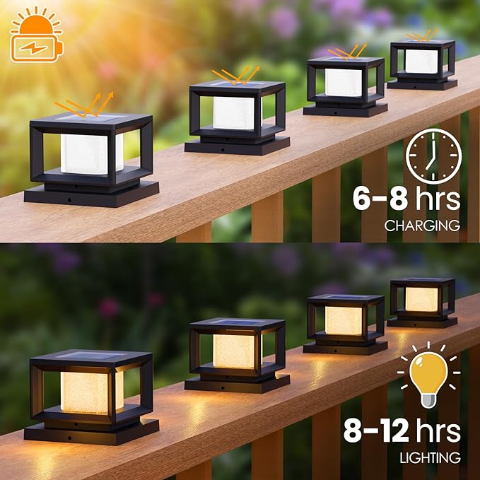 Mlambert 4 Pack Solar Post Lights Outdoor, Waterproof Fence Cap for Deck, 4x4 6x6 Wooden Vinyl Outdoor Lights with Shinning Effect, Black