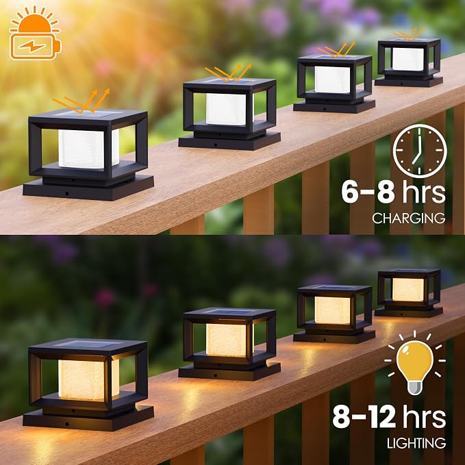Mlambert 10 Pack Solar Post Lights Outdoor, Waterproof Fence Cap for Deck, 4x4 6x6 Wooden Vinyl Outdoor Lights with Shinning Effect, Black