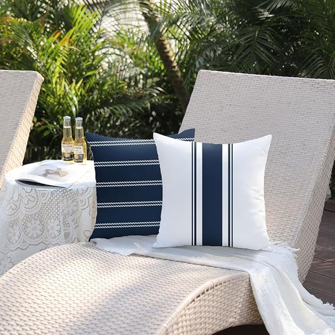 DFXSZ Outdoor Pillow Covers 16x16 Inch Set of 4 Navy Blue Waterproof Modern Geometry Throw Pillows Outdoor Summer Waterproof Decor for Patio Funiture Garden Polyester Cushion Covers 013N16