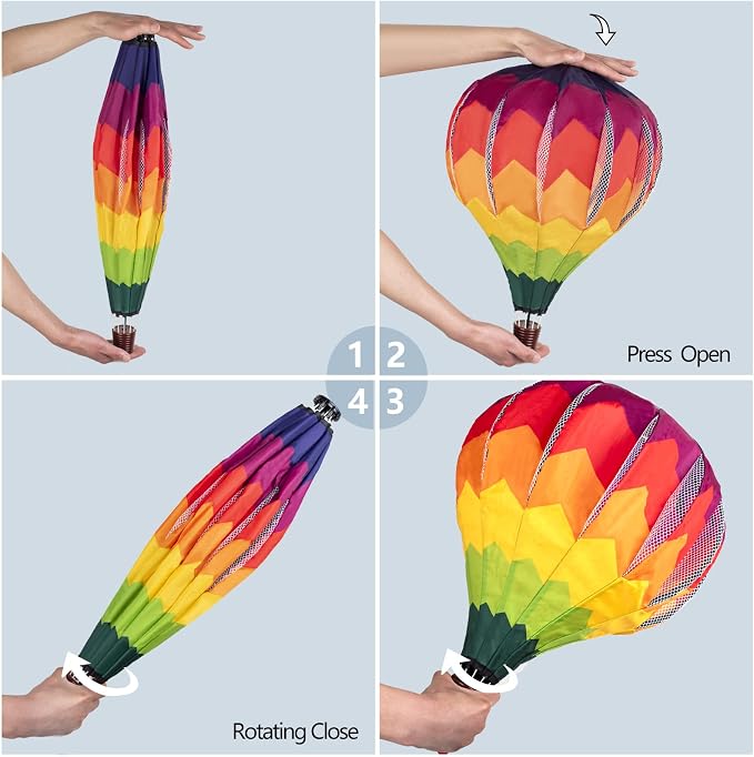 2Pack Multicolor Hot Air Balloon Rainbow Wind Spinner Garden Decor, 59" H x 12" W, Nylon, UV & Weather Resistant, Fully Collapsible