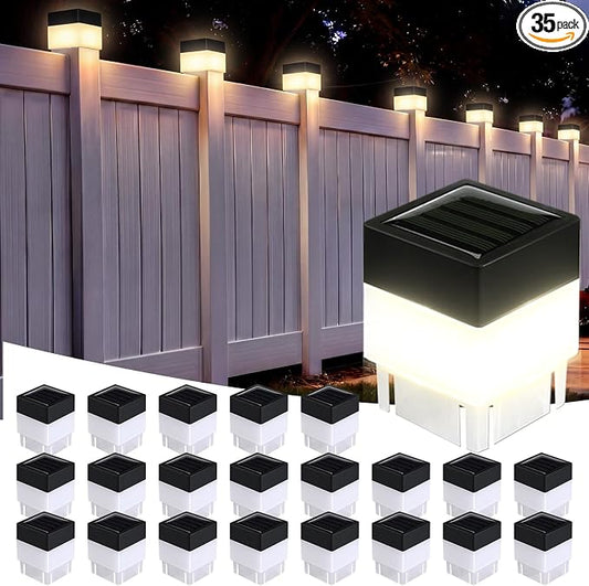 Tujoe Solar Post Cap Lights Fence Post Solar Lights 2in x 2in (5cm x 5cm)(Warm Yellow,35 Pack)