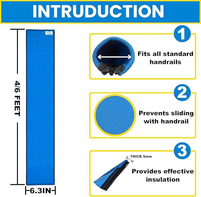 Pool Handrail Cover, 4 Feet Neoprene Zippered Pool Handle Covers, Slip Resistant Rail Grip for Swimming Pool Hand Railing Cover Blue