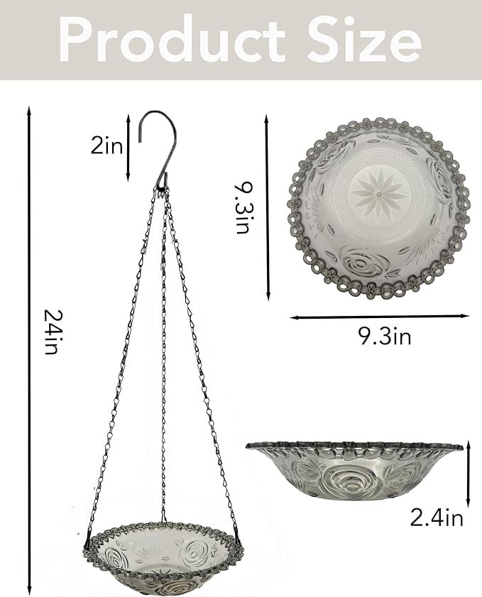 2 Pack Hanging Bird Baths and Feeders for Outdoors, Plastic Bird Bath Bowl & Hanging Feeder for Garden Yard Decor,Mist Grey