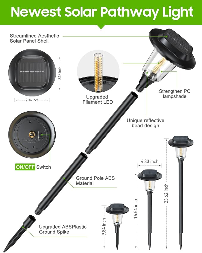 2026 New Solar Pathway Lights, 12 Pack Solar Lights Outdoor, Waterproof IP65, Upgraded Bright LED, Auto On/Off, Modern Garden Lights, Solar Powered Light for Yard, Lawn, Walkway, Driveway, Patio Decor