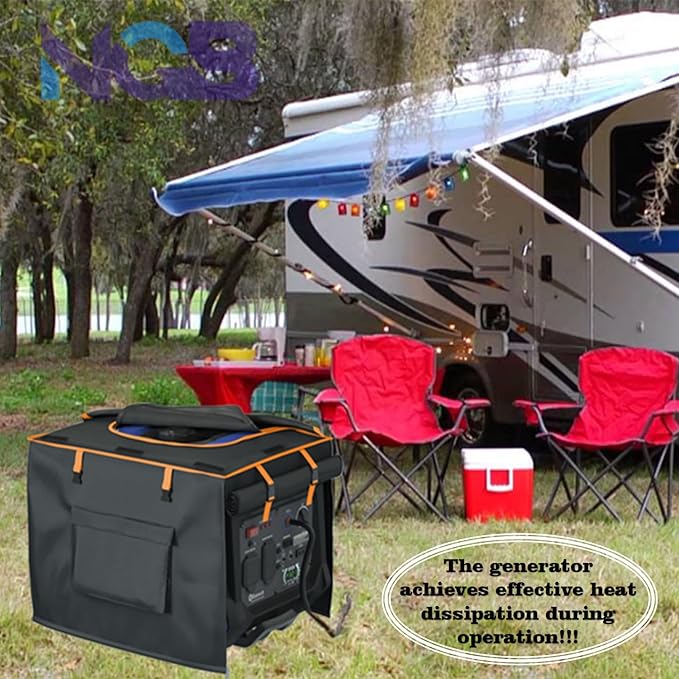 NGB Outdoor Generator Cover, 24.8L x 20.2W x 20.8H for Universal Most Inverter Generators Made of 600D Plus 210D Double Layer Heavy Duty Waterproof Fabric with Waterproof Top Cover for Refueling