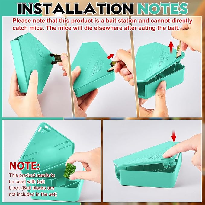 Qualirey 36 Pcs Mice Station with Key Triangle Mouse Station Lockable Reusable Bait Box, Enclosed Design for Indoor and Outdoor Use, Suitable for Small Mice (Blue)