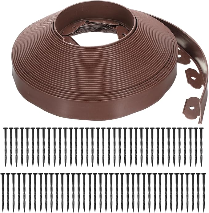 uxcell Landscape Edging, 1Pcs 80FT x 2" - Garden Edging Kit with 75 Stakes, Landscape Edging Border for Garden Lawn Flower Bed Yard Grass (Brown)