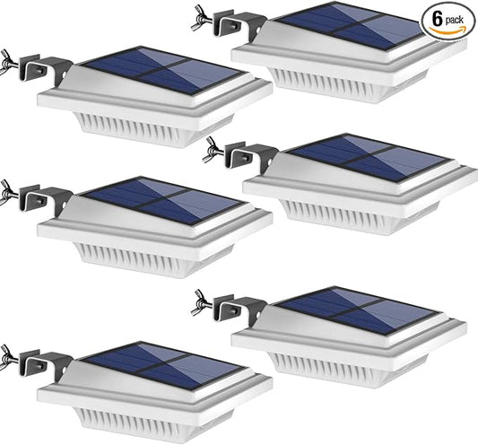 Solar Gutter & Fence Lights - 40 LED Outdoor Waterproof Security Lamps for Eaves, Garden, Landscape & Walkway (6PCS White, Warm Light)
