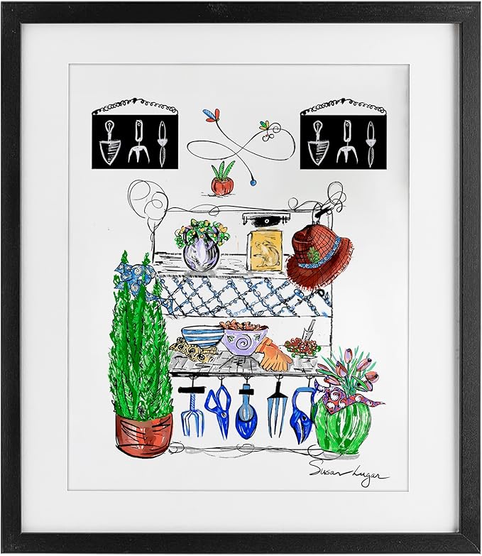 Stupell Industries Spring Gardening Potting Shed Black Framed Print Under Glass design by Susan Lugar, 21 x 17