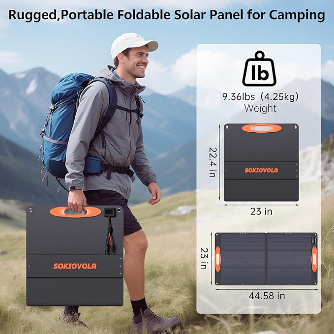 SOKIOVOLA N-Type 16BB 110W Portable Solar Panel for EF/Jackery/Bluetti/Anker Power Station, 25% High Efficiency ETFE Foldable Solar Panel Charger IP68 Waterproof for Outdoor Camping RV
