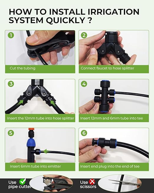 MYMULIKE 99FT Drip Irrigation System, 1/2" Main Pipe & 1/4" Branch Pipe, Adjustable Drip Emitters, Automatic Irrigation Kit Garden Watering System for Flower Bed, Raised Beds, Lawn, Greenhouses
