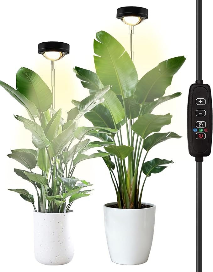 Plant Grow Light,yadoker LED Growing Light Full Spectrum for Indoor Plants,Black Magnifying Glass Plant Lights,Height Adjustable, Automatic Timer, 5V Low Safe Voltage,Idea for Large
