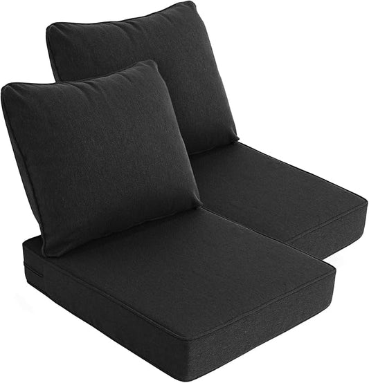Goodgoods 24 x 28 Outdoor Patio Deep Seat Cushions 2-Pack, 1000+ Hours Fade-Resistant & Water-Resistant Outdoor Furniture Chair Cushions with 30D High-Resilience Foam for Sofa Chair, Black